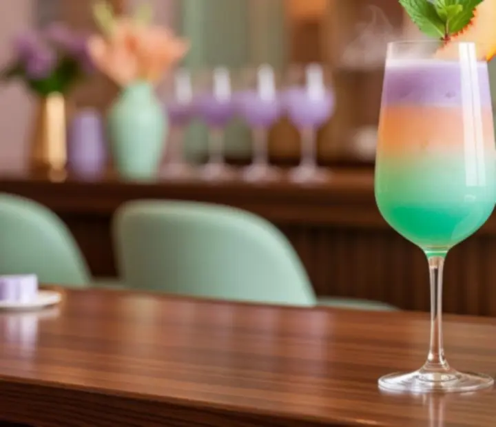 Színes signature koktélok modern, pastel hangulatú tálalásban.